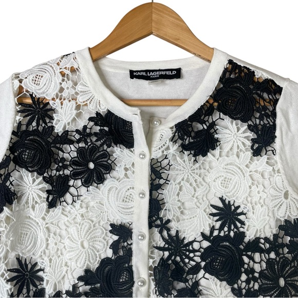 Karl Lagerfeld Paris Cardigan Sweater Women White Lace Floral embroidered S NWT - Picture 3 of 13